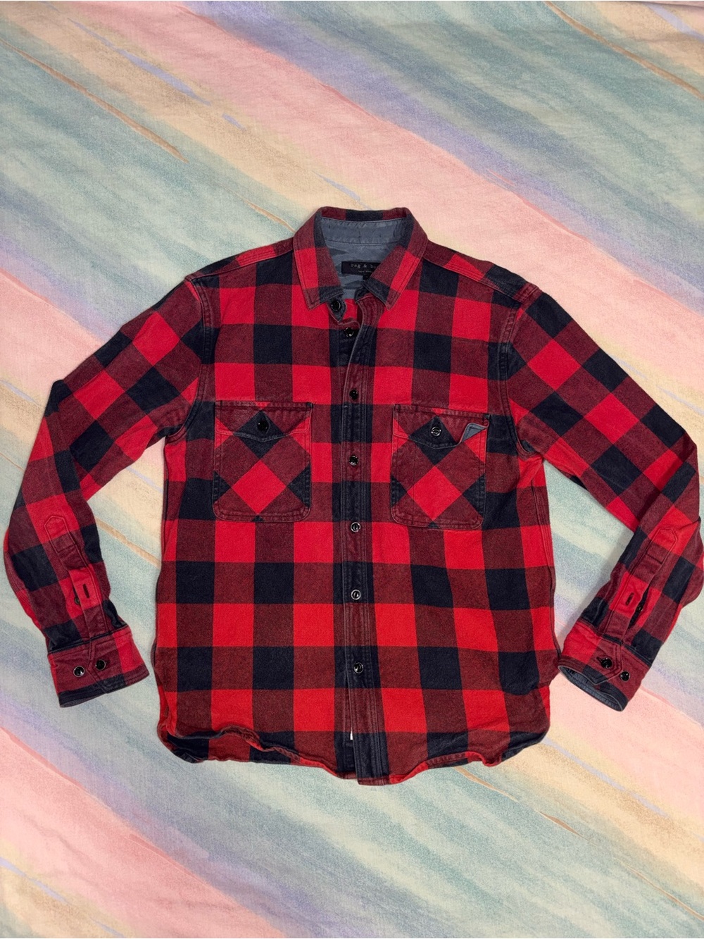 rag & bone flannel shirt men’s  jacket size M black red